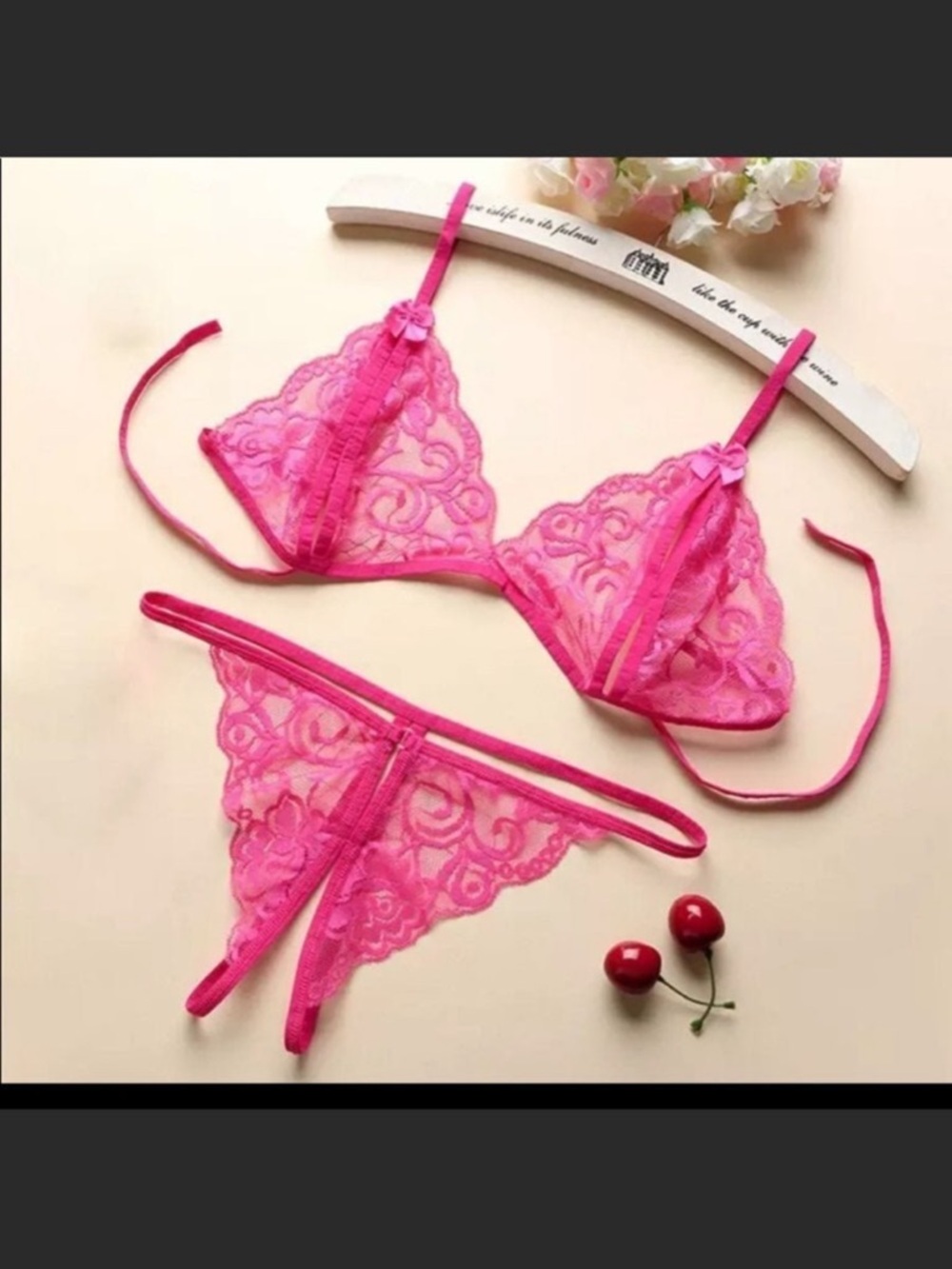 Hot Pink Lace Bralette & Thong Set - Women's Intimates